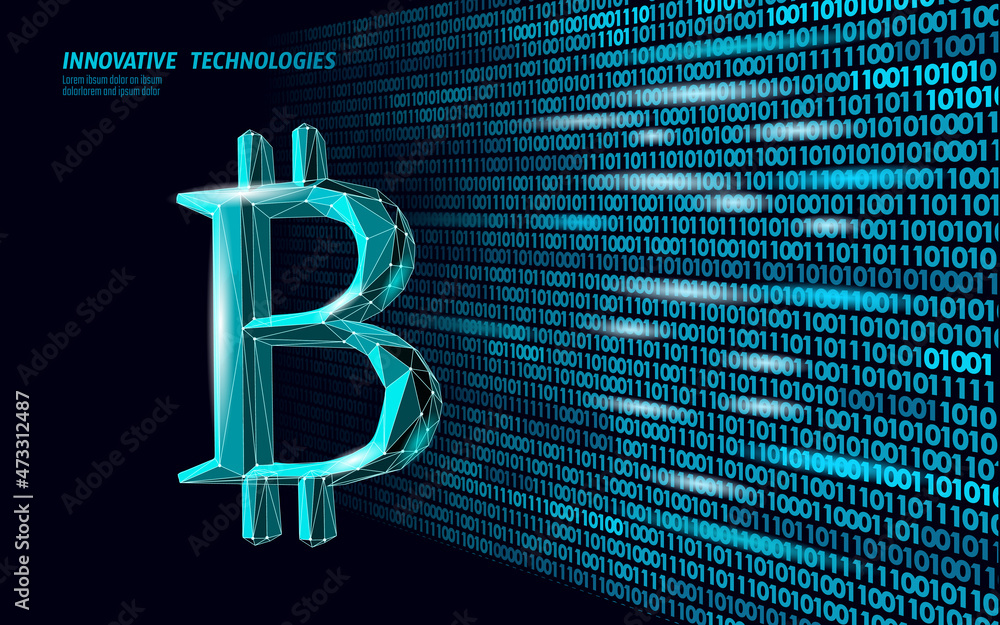 Poster bitcoin digital cryptocurrency sign 3d symbol. big data information mining technology. concept abstr
