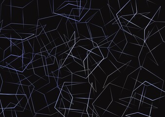 abstract pattern with lines, geometric blue squares on black popping through