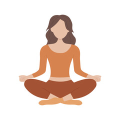 Young woman in a pose for meditation. Meditation and yoga in the lotus position. Vector illustration isolated on white background