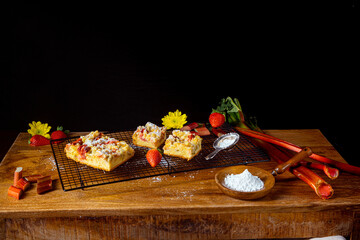 Strawberry rhubarb cake with sprinkles