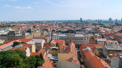 Naklejka na ściany i meble Zagreb aerial skyline rooftops view, capital of Croatia panoramic view