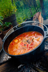 Kettle goulash is prepared over an open fire!