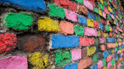 Old cement bricks painted with different colors - colorful bricks wall