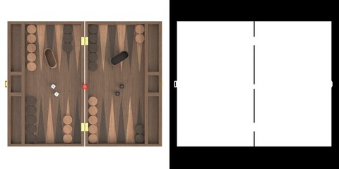 3D rendering illustration of a backgammon board game set
