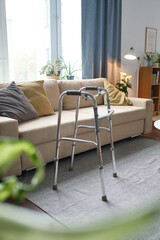 Close-up of walkers for elderly person standing in the modern room at home