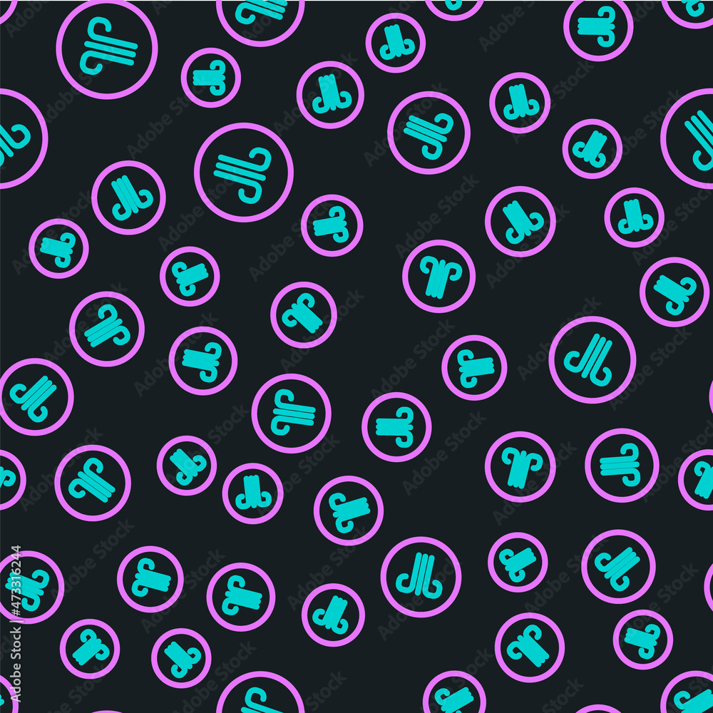 Poster line windy weather icon isolated seamless pattern on black background. cloud and wind. vector