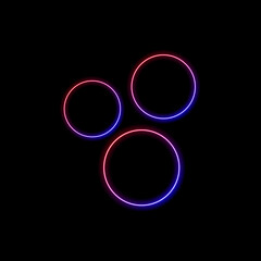 Neon Rings on Black Background, Shining Design Elements, Gradient Pink, Purple, Glowing Bubbles, Circles, Abstract.