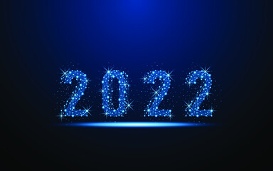Happy New Year 2022. Digital low poly wireframe style design with connection points. vector illustration
