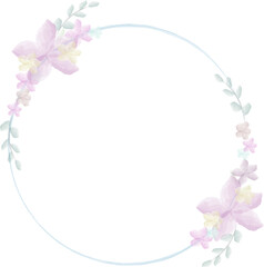 Spring illustration; Round frame with watercolor flowers