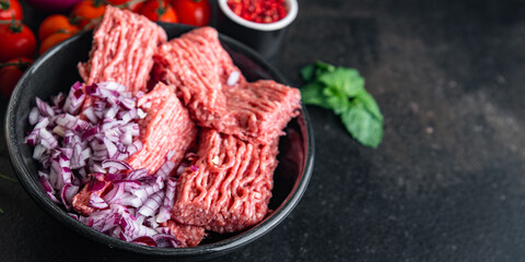 raw minced meat forcemeat lamb, pork, beef meal snack on the table copy space food background 