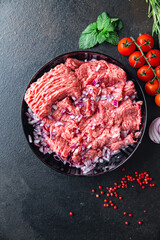 raw minced meat forcemeat lamb, pork, beef meal snack on the table copy space food background 