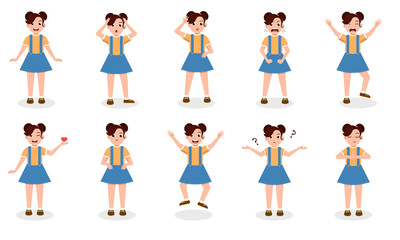 Little Girl Character Set. Kid child expression vector illustration set bundle