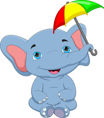 cartoon cute elephant with an umbrella