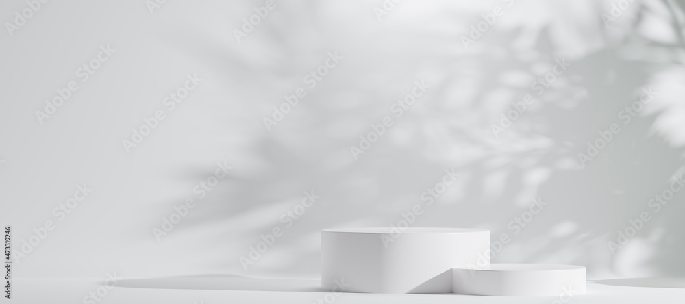 Poster minimal abstract luxury white podiums block for product presentation with empty stage, sunshade shad
