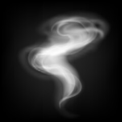 White smoke puff isolated on transparent black background. PNG. White vector cloudiness, mist or smog background. © SERHII