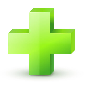 Green cross. Cross symbol of safety guidance. Green plus sign. Vector illustration EPS10