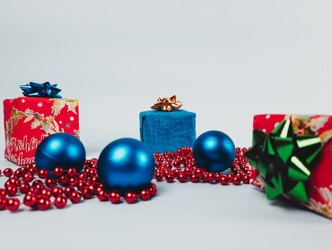 Christmas gifts with decorations and balls