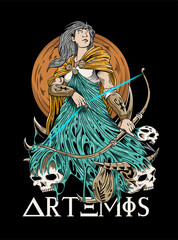 vintage artemis greek goddess illustration