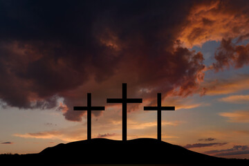 Three Crosses On Calvary's Hill  - Crucifixion And Resurrection Of Jesus Christ