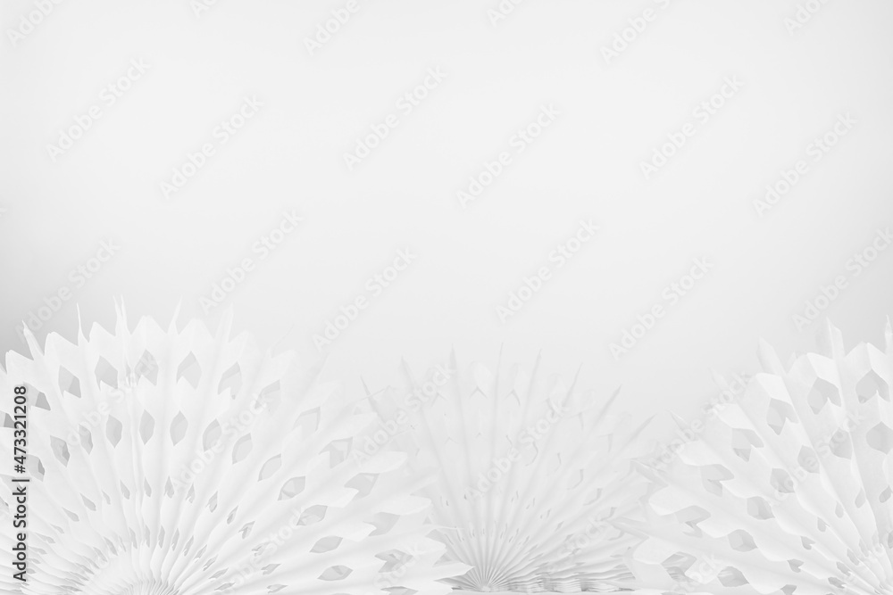 Poster circle paper carved white fans as abstract background in minimal simple style, as bottom border with