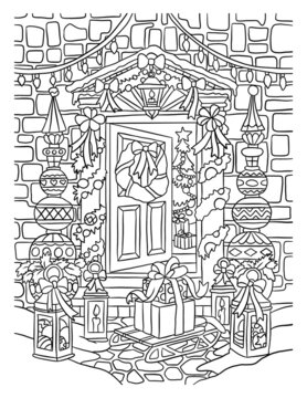 drawing of a house Christmas colouring book 