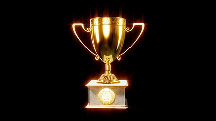 goldish 1st place prize chalice on pedestal - championship achievement sign, isolated - object 3D rendering