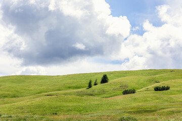 Obraz premium Minimalist landscape view of a fresh green hill in beautiful summer weather in the Italian Alps