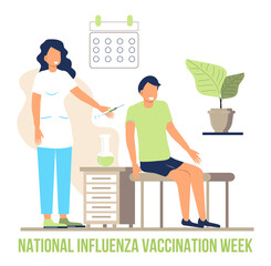 National Influenza Vaccination Week banner vector. Event is observed in December. Time to get flu vaccine illustration.