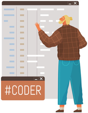 Programmer engineering and coding. Coder programmers working on web development on computer. Concept of script coding and programming in php, javascript, python, other languages. Software developers