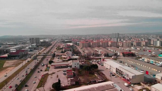 bursa city with drone, highway, houses and uludag