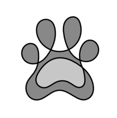 Silhouette of abstract color paws as line drawing on white. Vector