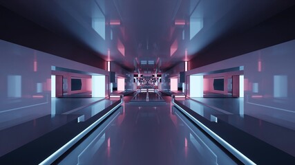 3d illustration of illuminated sci fi tunnel