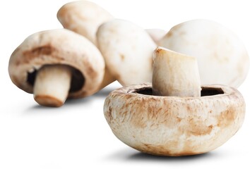 Fresh ripe whole champignon mushroom on the desk