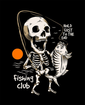 vintage skeleton fishing illustration