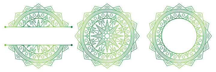 Set of flower mandalas. Split pattern in form of mandala for Henna Mehndi or tattoo decoration. Decorative ornament in ethnic oriental style, vector illustration.	