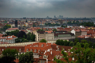 Fototapeta na wymiar high angle view of rooftops of Prague