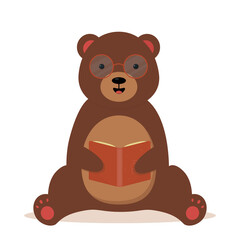 Cute cartoon bear in glasses with a book