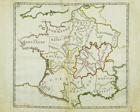 Map of France with the provinces of the former royal renaissance regime
