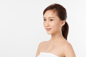 Beautiful young asian woman with clean fresh skin on white background, Face care, Facial treatment, Cosmetology, beauty and spa, Asian women portrait.
