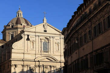 Fototapeta na wymiar Chiesa del Gesù Church Exterior in the Sunlight in Rome, Italy