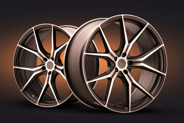 forged new alloy wheels on a dark black background. cool sports wheels wheels with thin spokes auto...