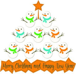 Christmas tree pyramid made of snowman and cursive lettering