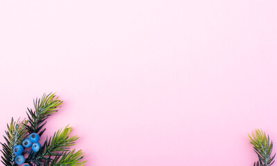 Winter Holiday themed background image on pink gradient. Christmas and New Year message on social media, email and cards. 