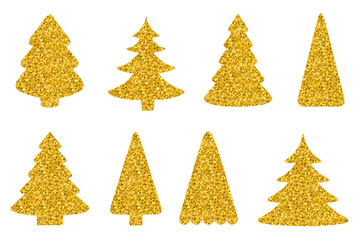 Christmas trees gold glitter vector illustration