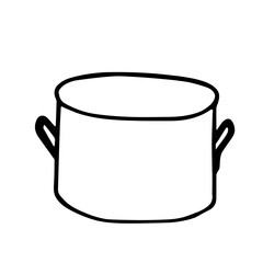 Black hand drawing outline illustration of empty saucepan for cooking isolated on a white background