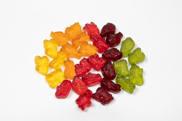 Colorful gummy candies on white background