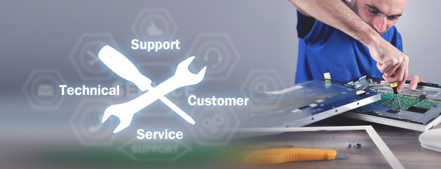 Man repairing computer. Technical Support Customer Service