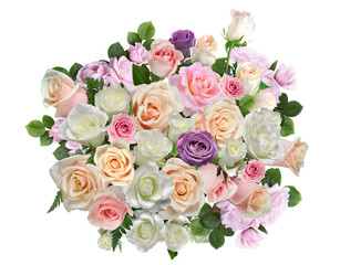Huge multicolored bouquet of roses isolated on a white background