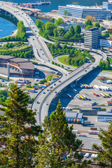 High angle view att city roads in Bergen,  Norway