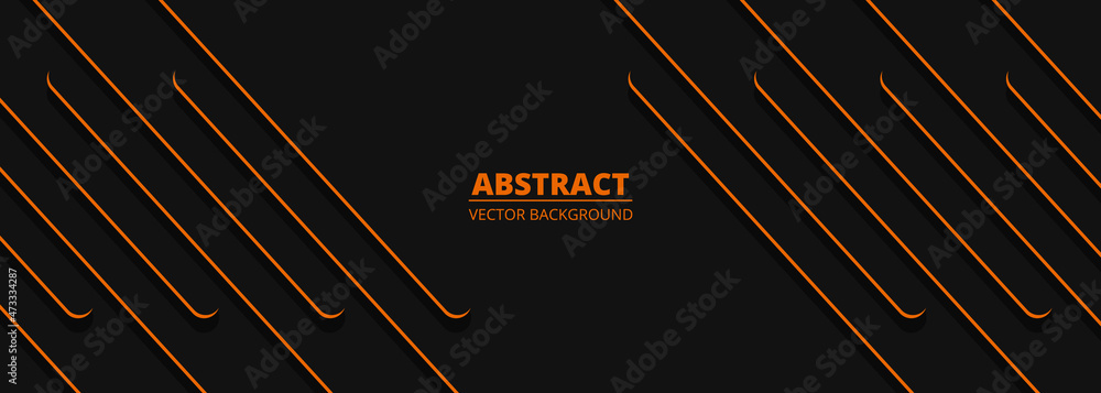 Poster black and orange abstract modern dimension wide background with orange and gray geometric shapes. ve